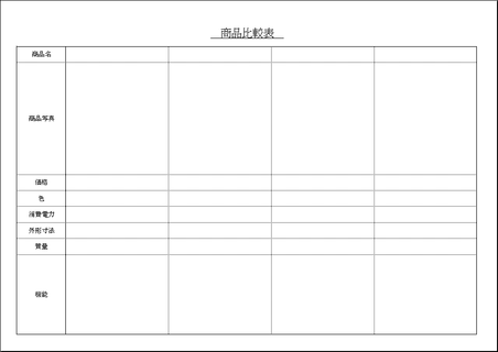 商品比較表 Excelで作成した2書式 ダウンロード無料のテンプレート倉庫